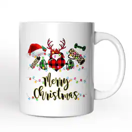 OrnamentallyYou - Gym Buffalo Plaid Christmas Mug, Personal Trainer Gift - White