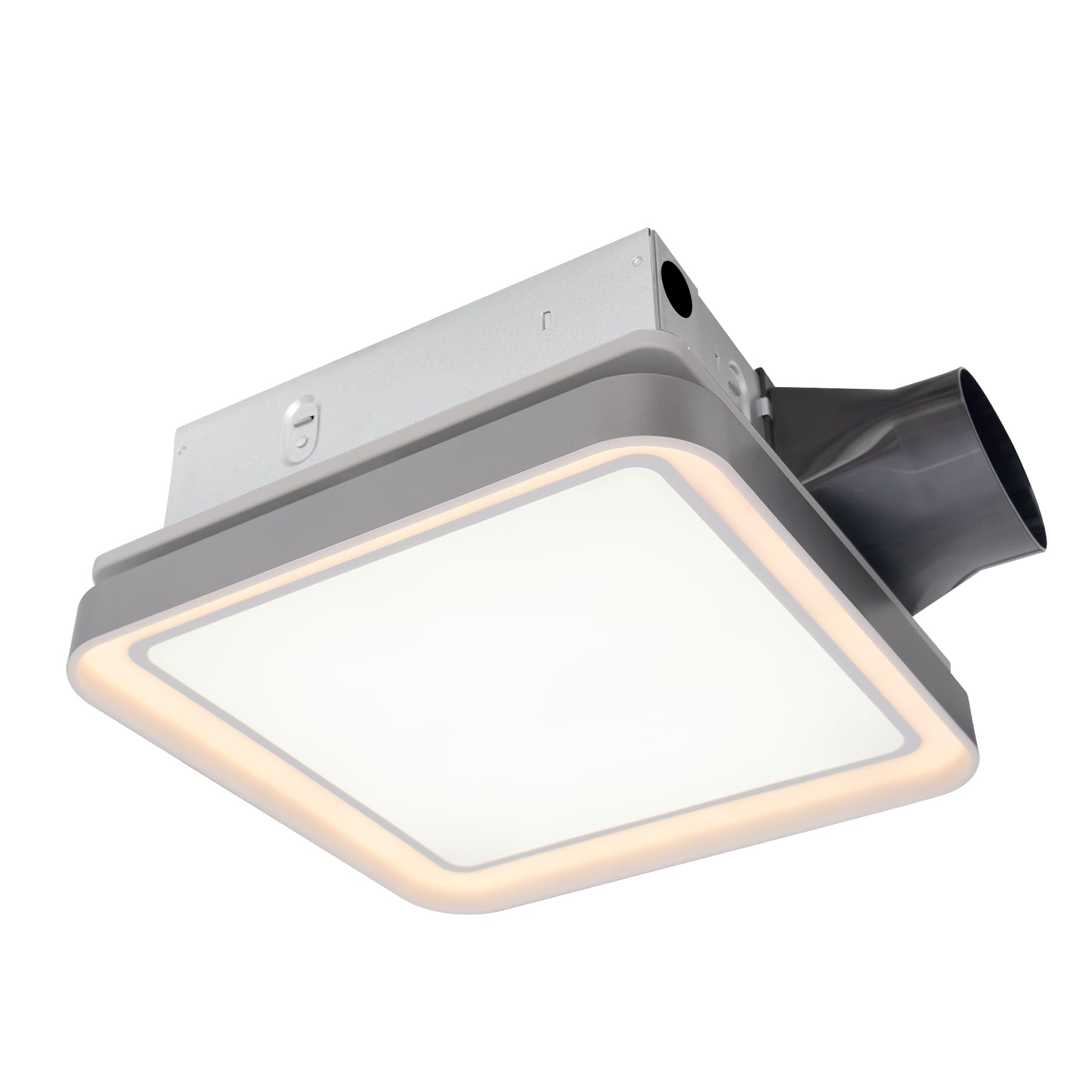 Front. Akicon - DC Bathroom Exhaust Fan Light, 50 80 100 CFM, 15 Watt Dimmable 3CCT LED Light with 2 Color Night Light, Square, Silver - Silver.
