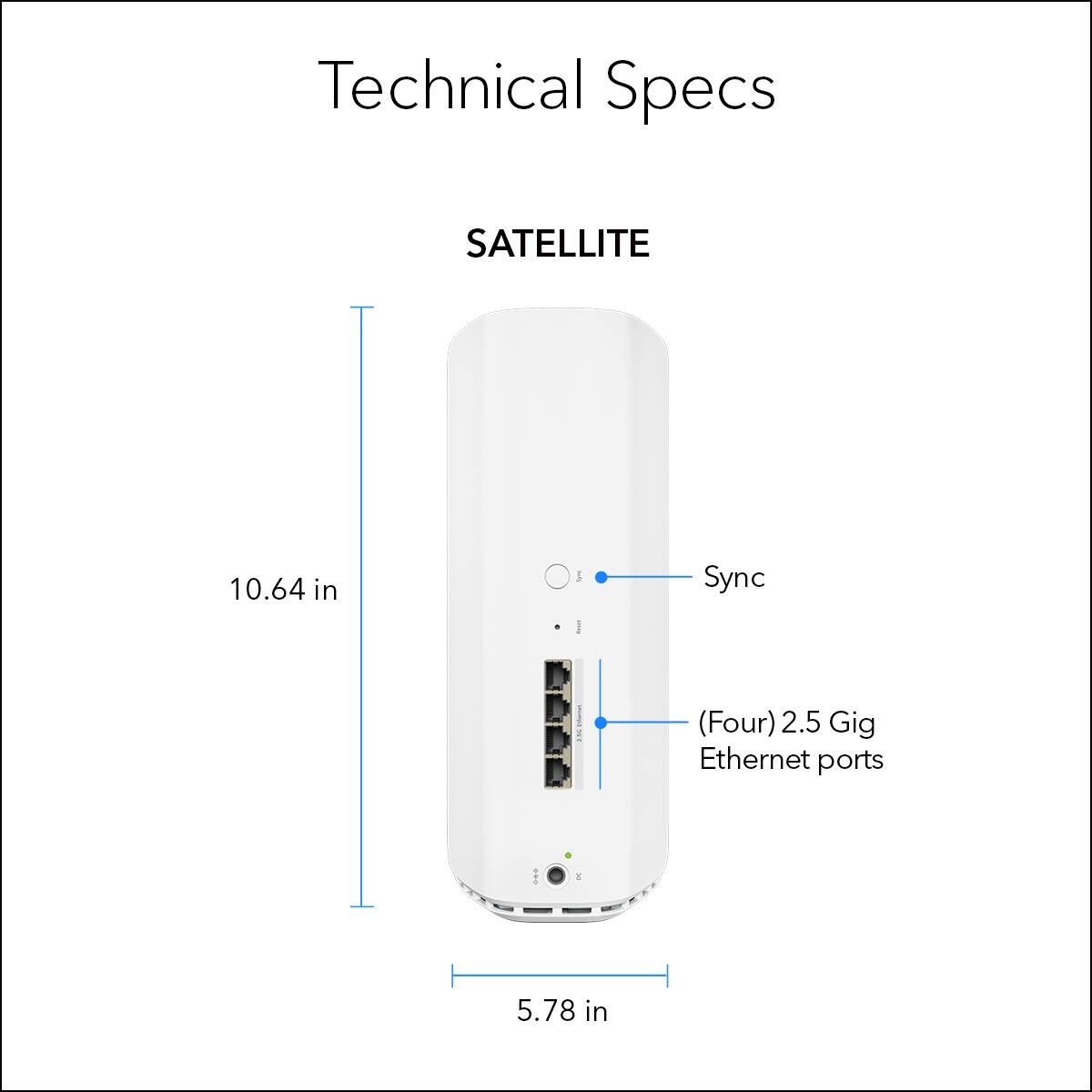 Technical Specs

SATELLITE

- 10.64 in
- 5.78 in

- Sync
- (Four) 2.5 Gig Ethernet ports