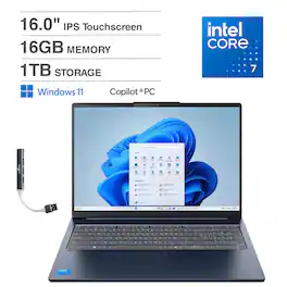 Lenovo - IdeaPad Slim 5i Laptop 16.0 WUXGA (Intel Core 7 240H, 16GB DDR5, 1TB SSD, Intel UHD, Win 11 Home) w/USB Hub - Cosmic Blue