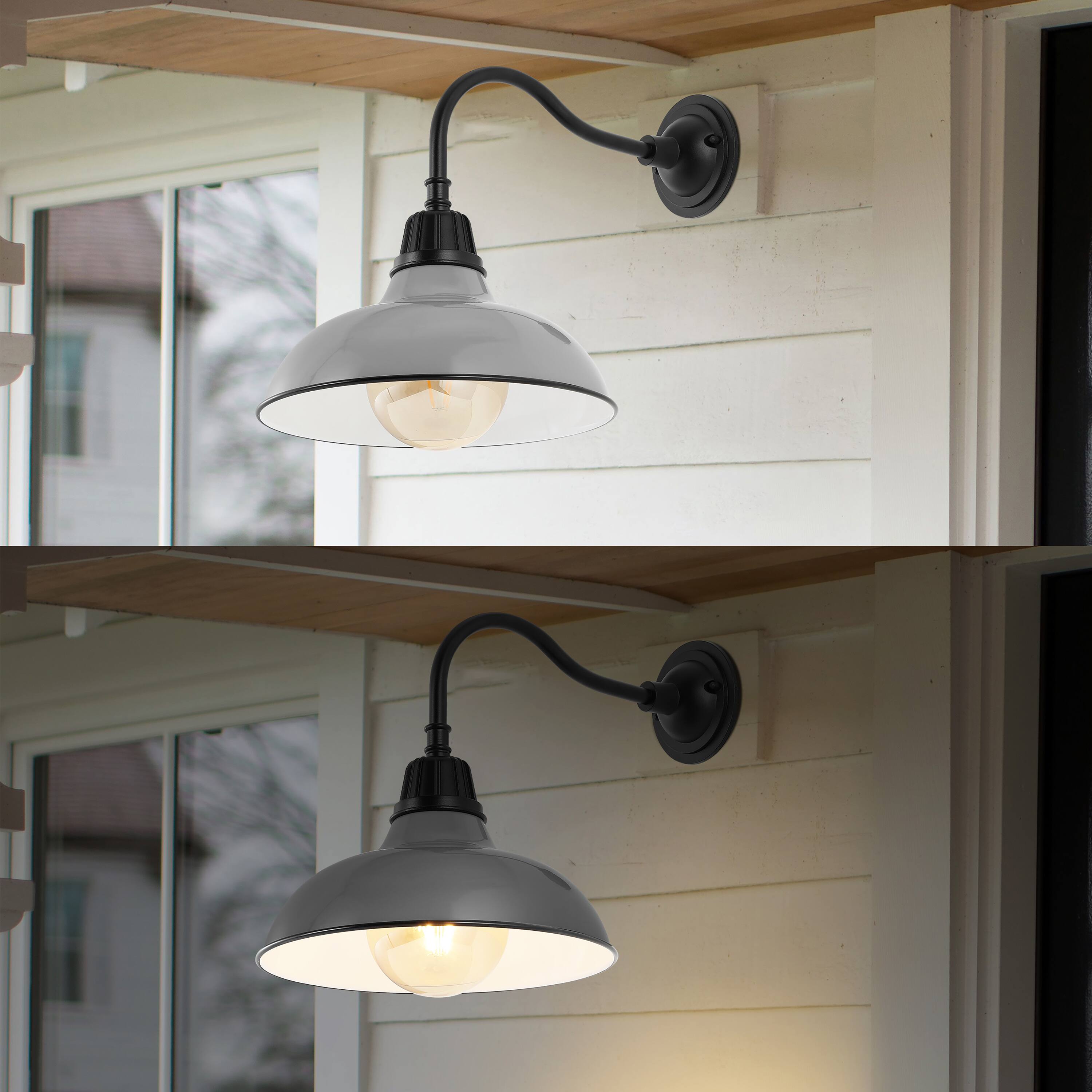 Alt View 3. Jonathan Y - Aurora 12.25" 1-Light Farmhouse Industrial Indoor/Outdoor Iron LED Gooseneck Arm Outdoor Sconce, Gray - Gray/Black.