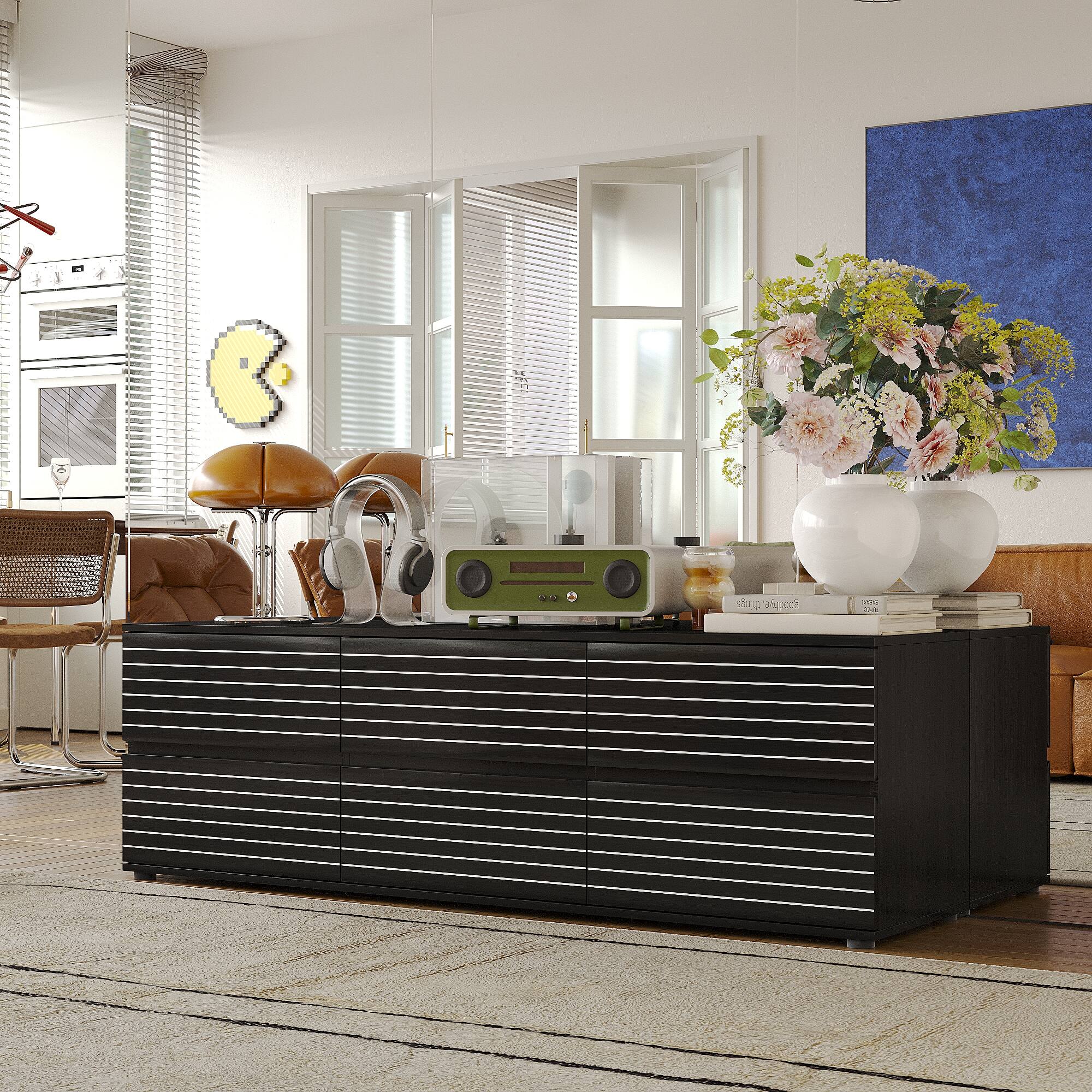 Alt View 8. FUFU & GAGA - FUFU&GAGA Horizontal Drawer Cabinet – Functional Storage Solution for Living Room & Study - Black.