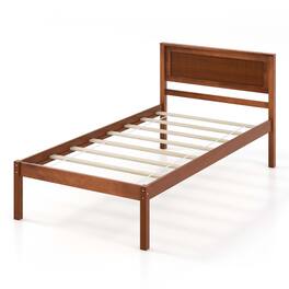 Costway - Twin Size Wooden Platform Bed Frame with Headboard Mattress Foundation - Walnut
