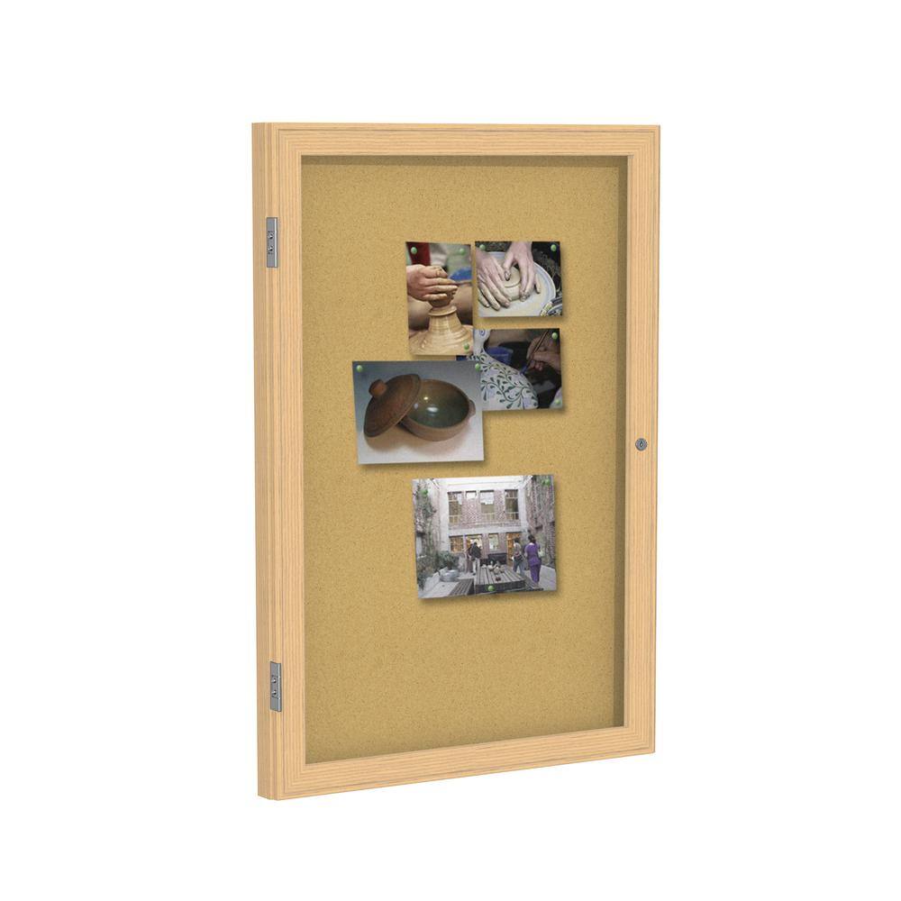 Angle. Ghent - Ghent 1 Door Enclosed Natural Cork Bulletin Board with Oak Wood Frame, 3'H x 2'W.