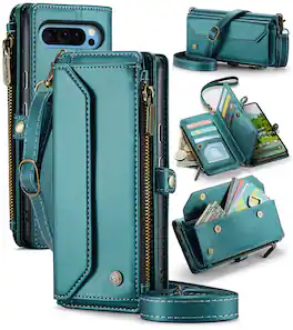 Dteck - Crossbody Wallet Case for Google Pixel 10 Pro XL with 10 Card Slots and Zipper Pocket, RFID Blocking PU Leather Cover - Green