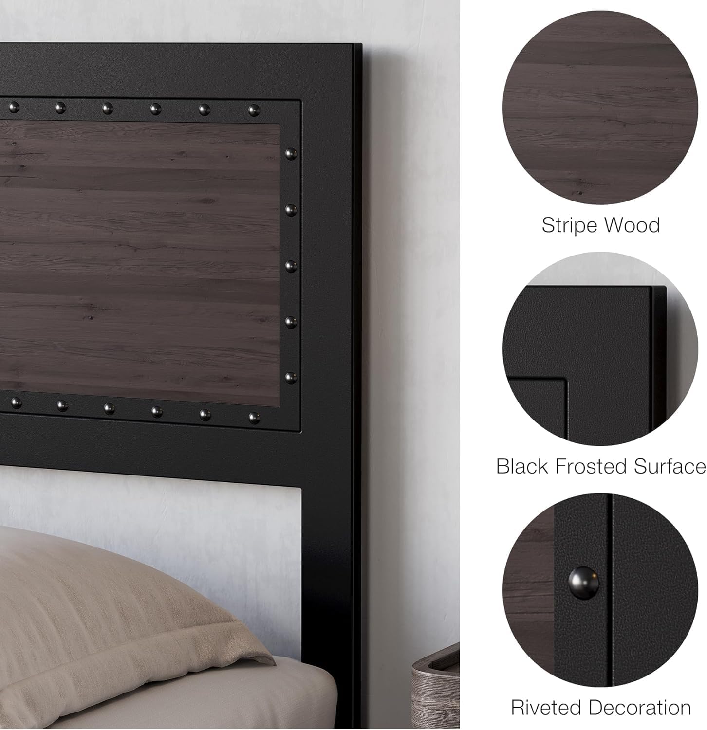 Stripe Wood  
Black Frosted Surface  
Riveted Decoration