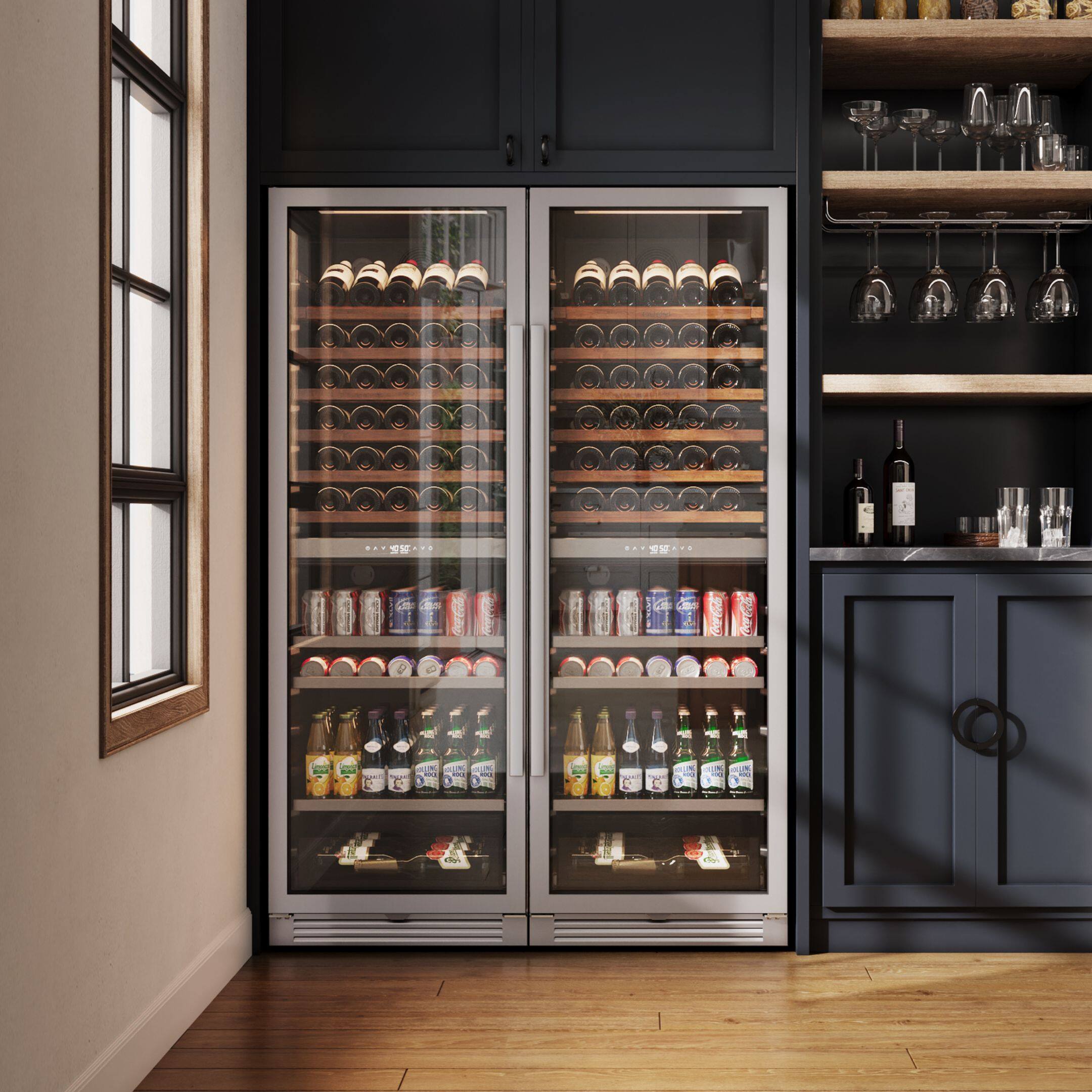 Alt View 1. Ca'Lefort - 24inch Dual Zone Wine Cooler & Beverage Refrigerator:77-Bottle Wine Fridge + 177-Can Drinks Cooler  Stainless Steel - Stainless Steel.