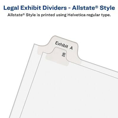 Legal Exhibit Dividers - Allstate® Style  
Allstate® Style is printed using Helvetica regular type.  

Exhibit A