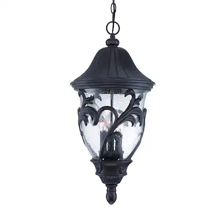 Front. Hivvago - Hivvago XL Three Light Matte Black Leaf Detail Hanging Light - Black.
