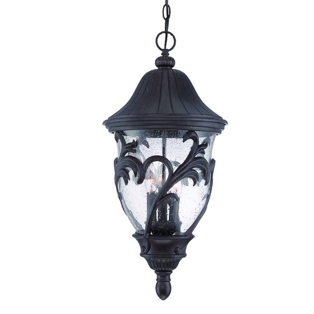 Front. Hivvago - Hivvago XL Three Light Matte Black Leaf Detail Hanging Light - Black.