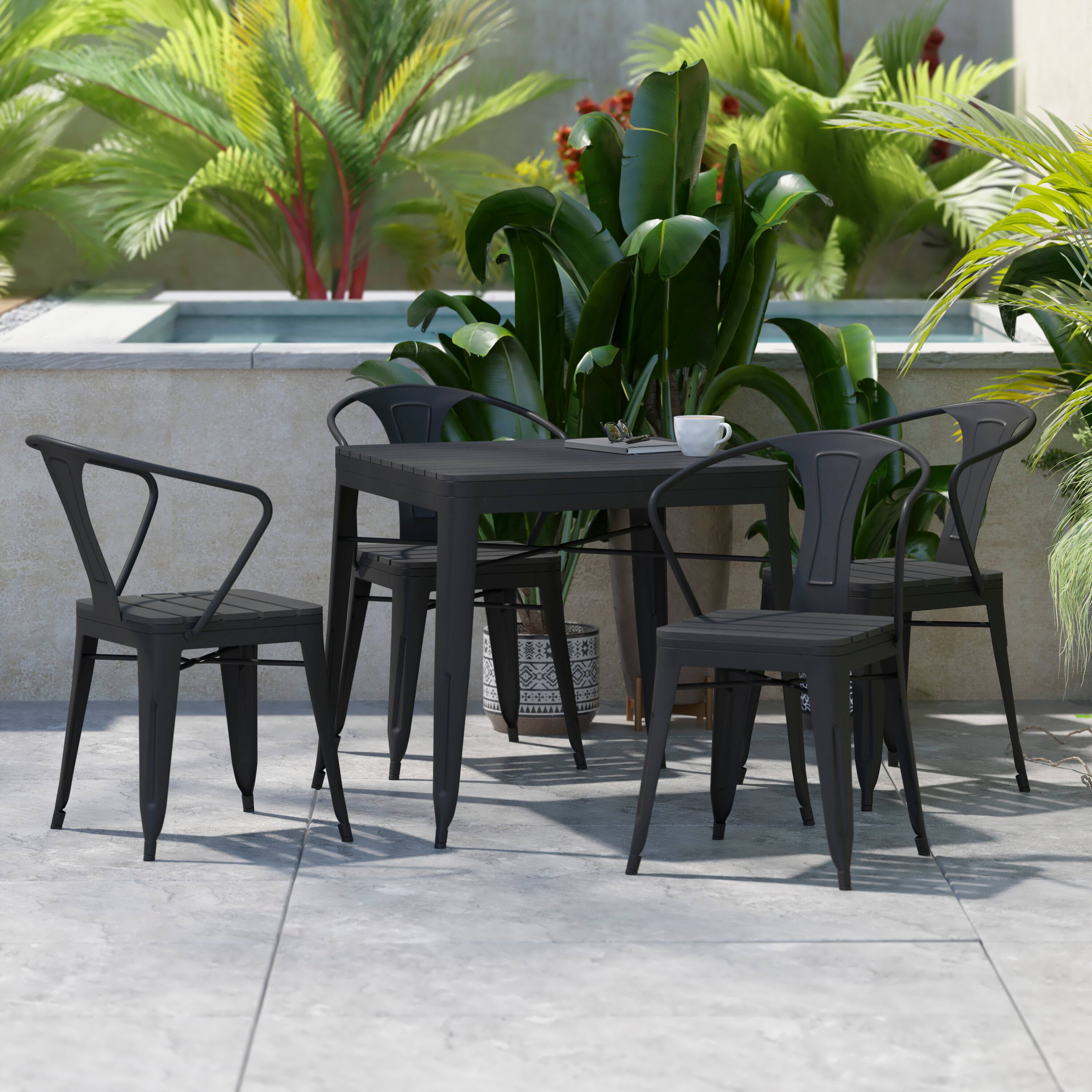 Alt View 1. Flash Furniture - Helvey Commercial 5 Piece Indoor-Outdoor Table and Chairs, 31.5" Square Table with Poly Resin Top, 4 Metal Chairs with P - Black.
