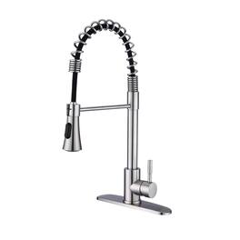 Ropilly - Commercial Kitchen Sink Faucet with Deck Plate Pull Down Sprayer - Brushed Nickel