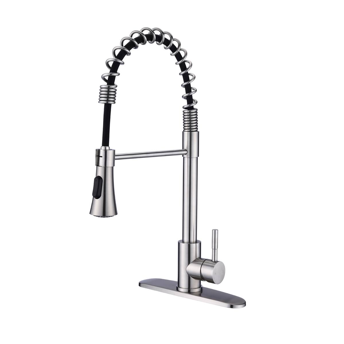 Front. Ropilly - Ropilly Commercial Kitchen Sink Faucet Brushed Nickel with Deck Plate Pull Down Sprayer - Brushed Nickel.