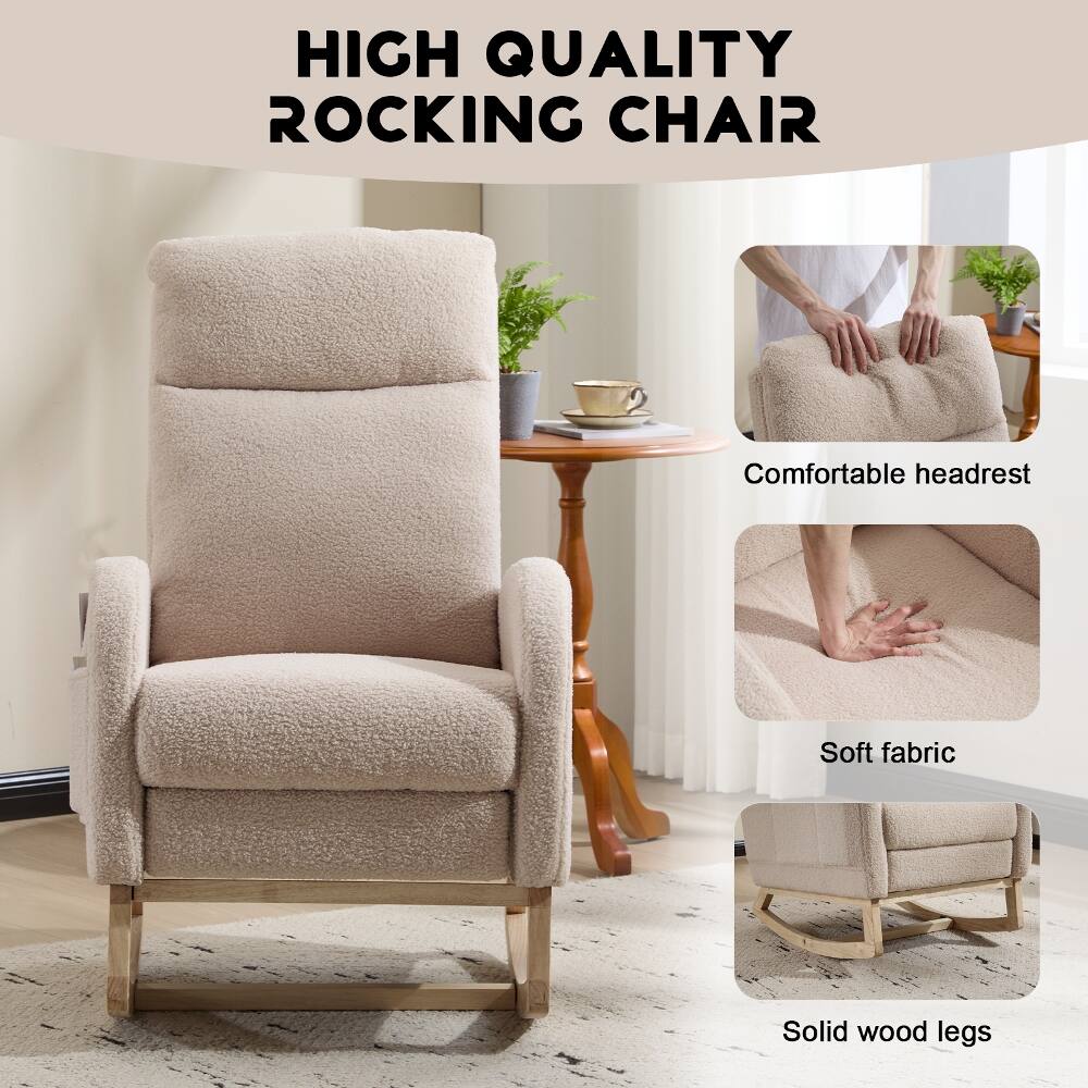 HIGH QUALITY ROCKING CHAIR

- Comfortable headrest
- Soft fabric
- Solid wood legs