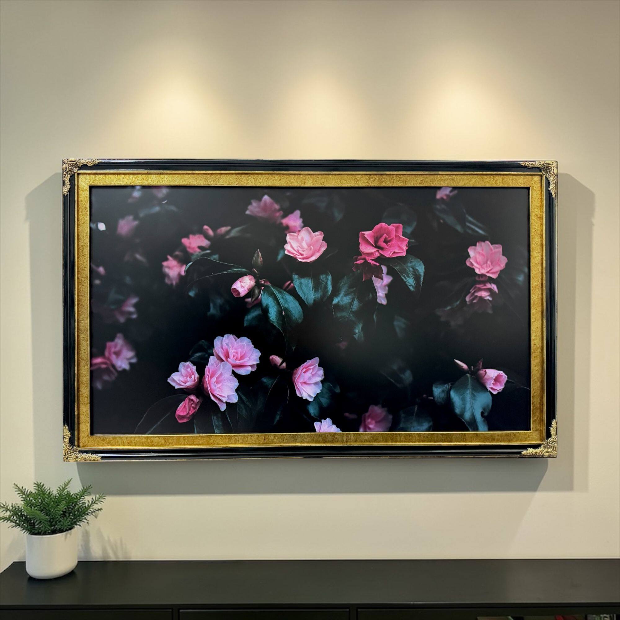 Alt View 10. LAREDO FRAME FACTORY - 65 inch Hisense Canvas TV Ornate frame, Canvas TV by Hisense - GLOSSY BLACK WITH GOLD LEAF.