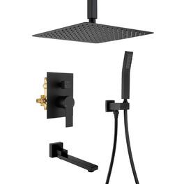 Boyel Living - Matte 12-Inch Rain Shower System Brass SUS304 3-Function Valve Handheld 180° Spout cUPC - Black