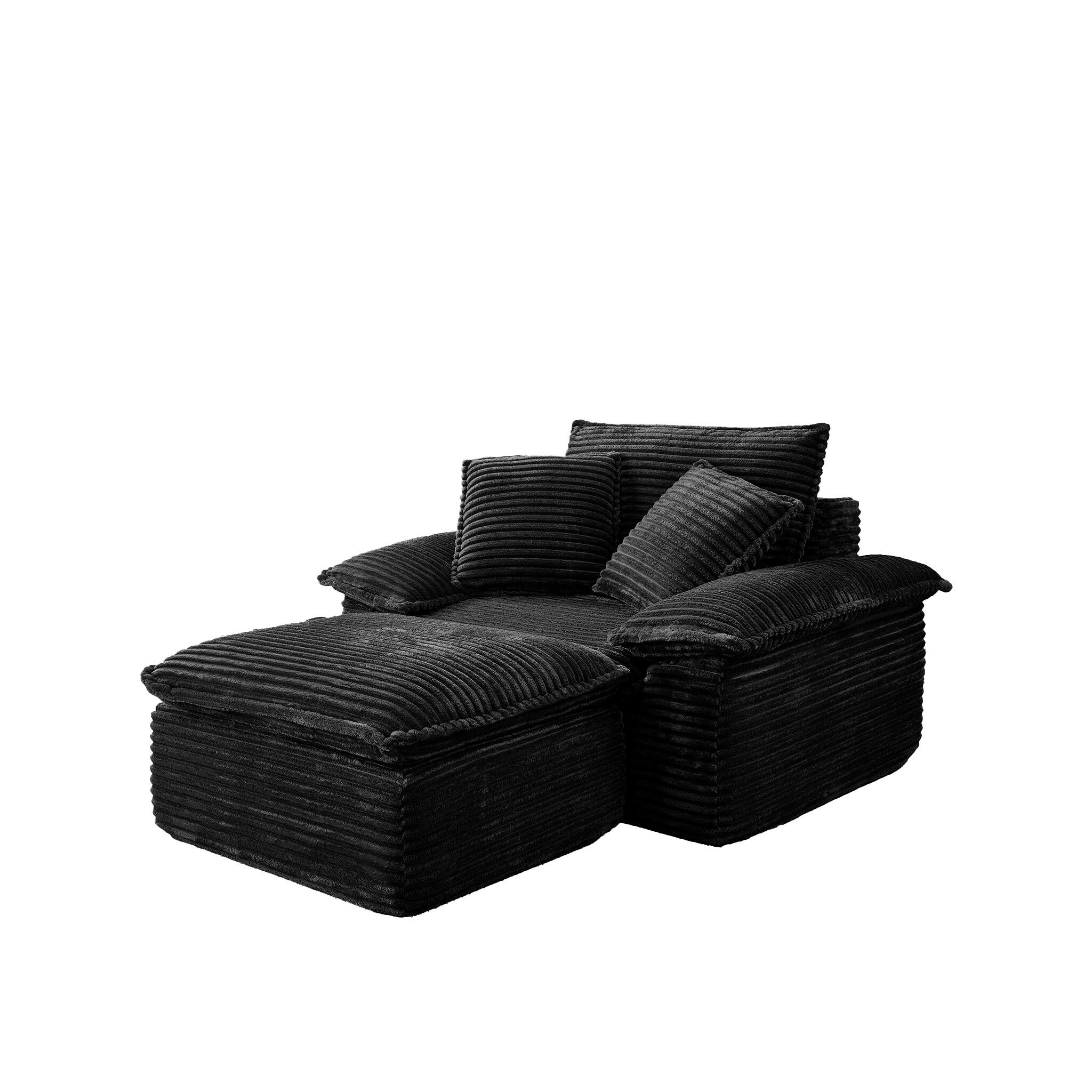 Alt View 3. Electra Tech Xpress - 48" Boneless Couch with Removable Ottoman,Oversized Upholstered Lounge Sofa Bed with Pillows,No Assembly - Black.