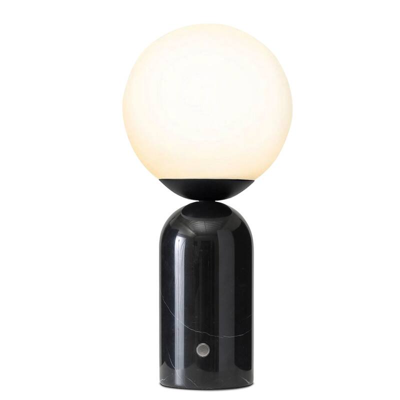 Front. Brightech - Mila Tall LED Modern Contemporary Round Globe Dimmable Bedside Nightstand Desk Lamp with Frosted White Glass Shade - Glossy Classic Black Marble.