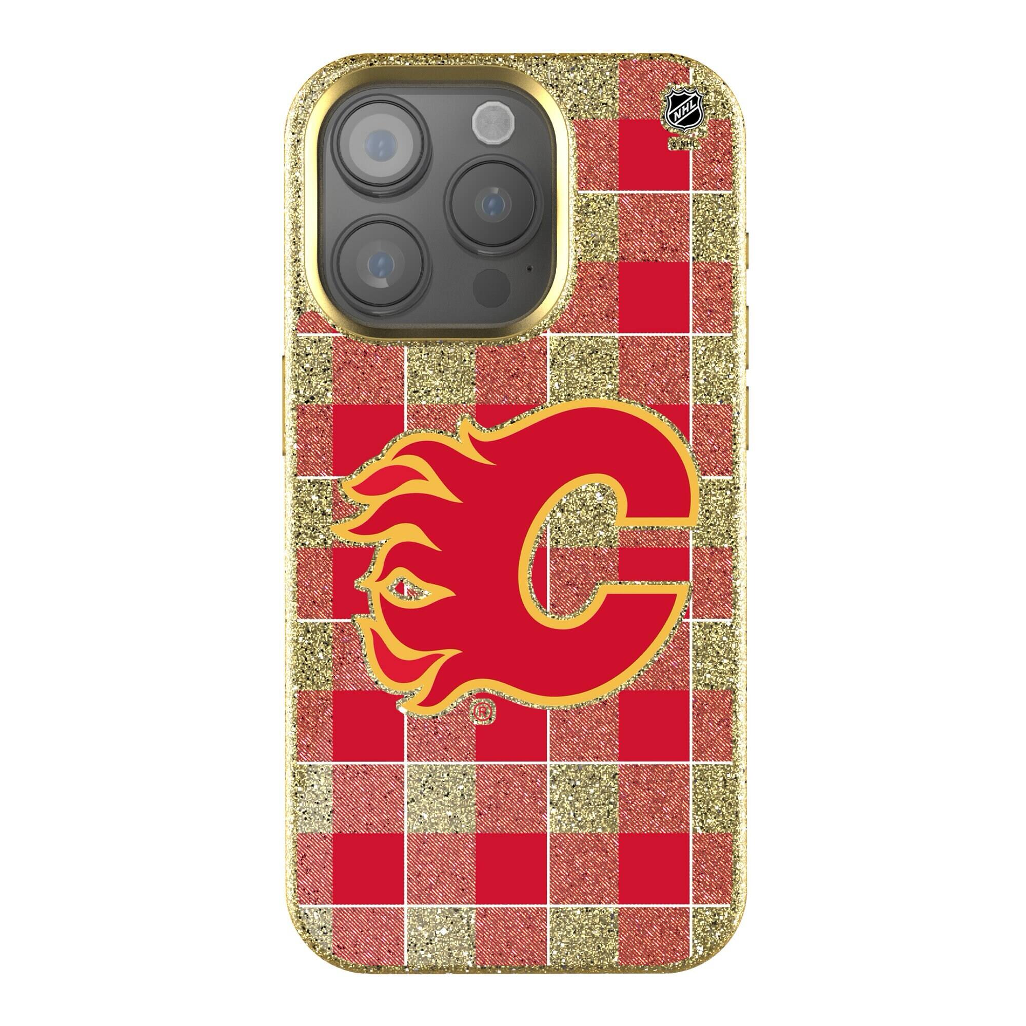 Keyscaper - NHL - Calgary Flames Plaid Bling iPhone Case - 14 - Multicolor