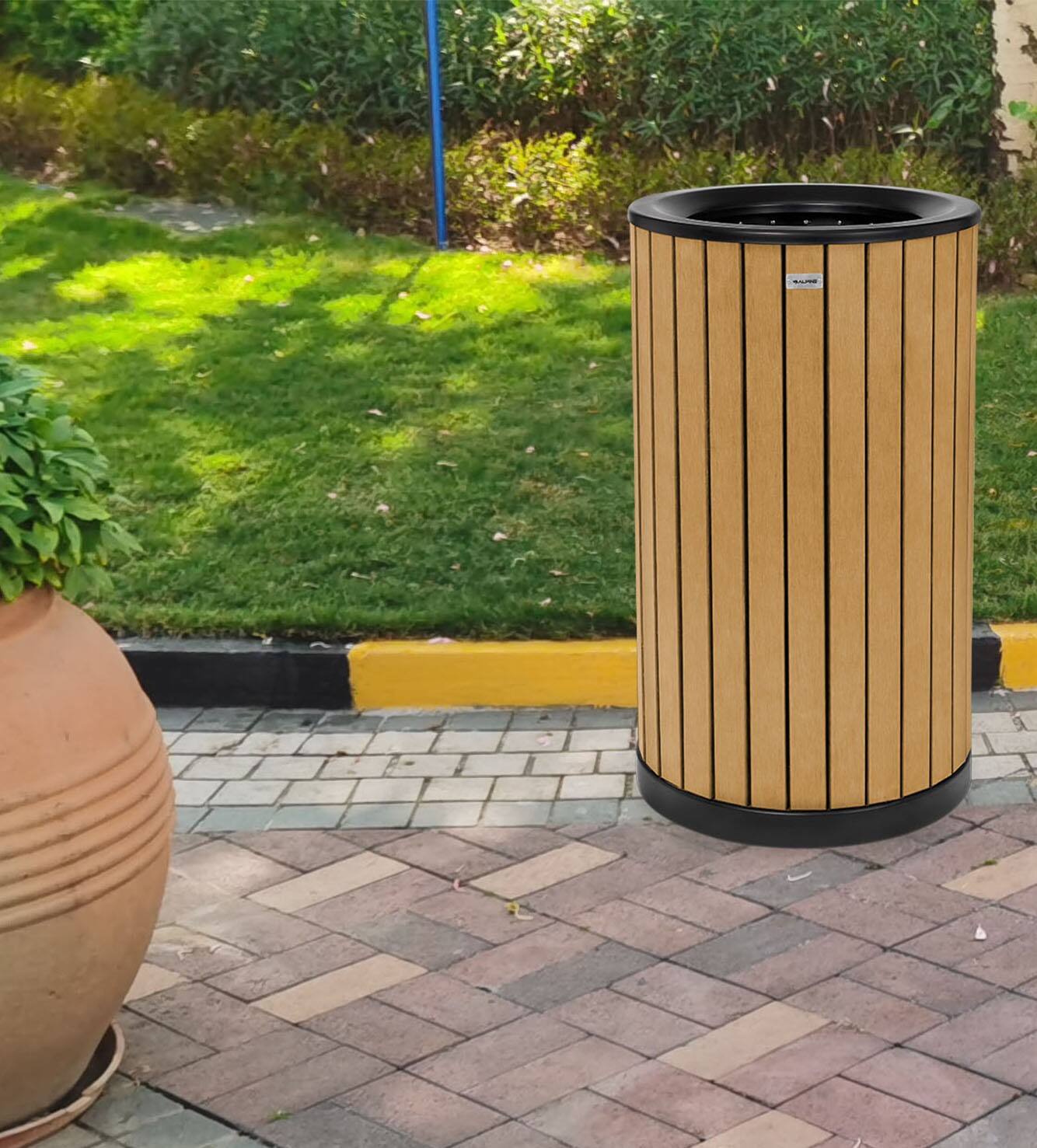 Alt View 8. Alpine Industries - 32 Gallon Outdoor Trash Can with Slatted Panels - Cedar.