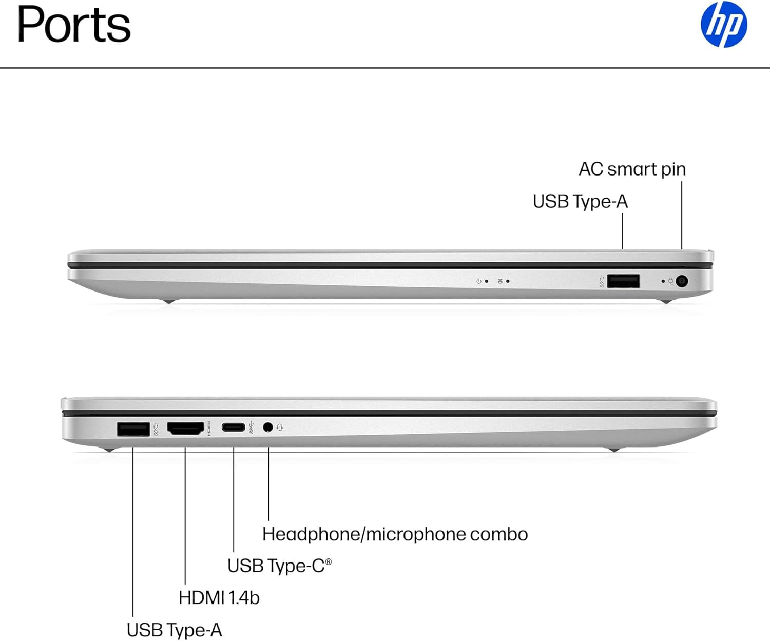 Ports

- AC smart pin
- USB Type-A
- Headphone/microphone combo
- USB Type-C
- HDMI 1.4b
- USB Type-A
