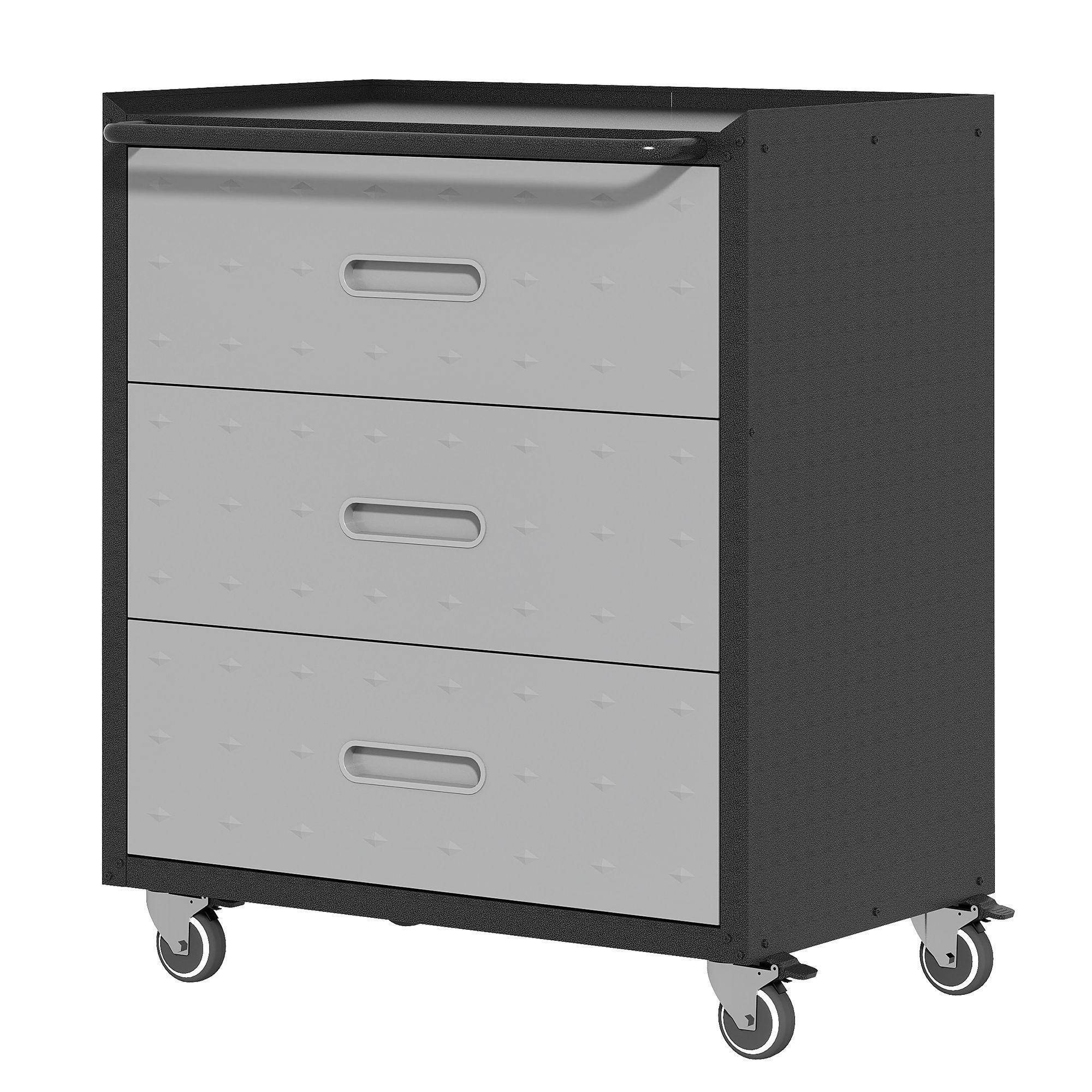 Front. Mirfee - Heavy-Duty 3-Drawer Tool Cabinet on Wheels, Metal Storage for Garage - Black+ Gray.