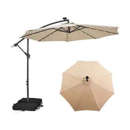 Front. Kadyn - 10 Feet Cantilever Umbrella with 32 LED Lights and Solar Panel Batteries-Beige, Patio Offset Umbrella.