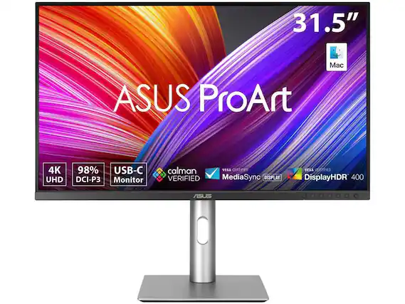 31.5" ASUS ProArt Mac 4K UHD 98% DCI-P3 USB-C Monitor
Calman VERIFIED
VESA CERTIFIED
MediaSync
DISPLAY
VESA CERTIFIED
DisplayHDR 400