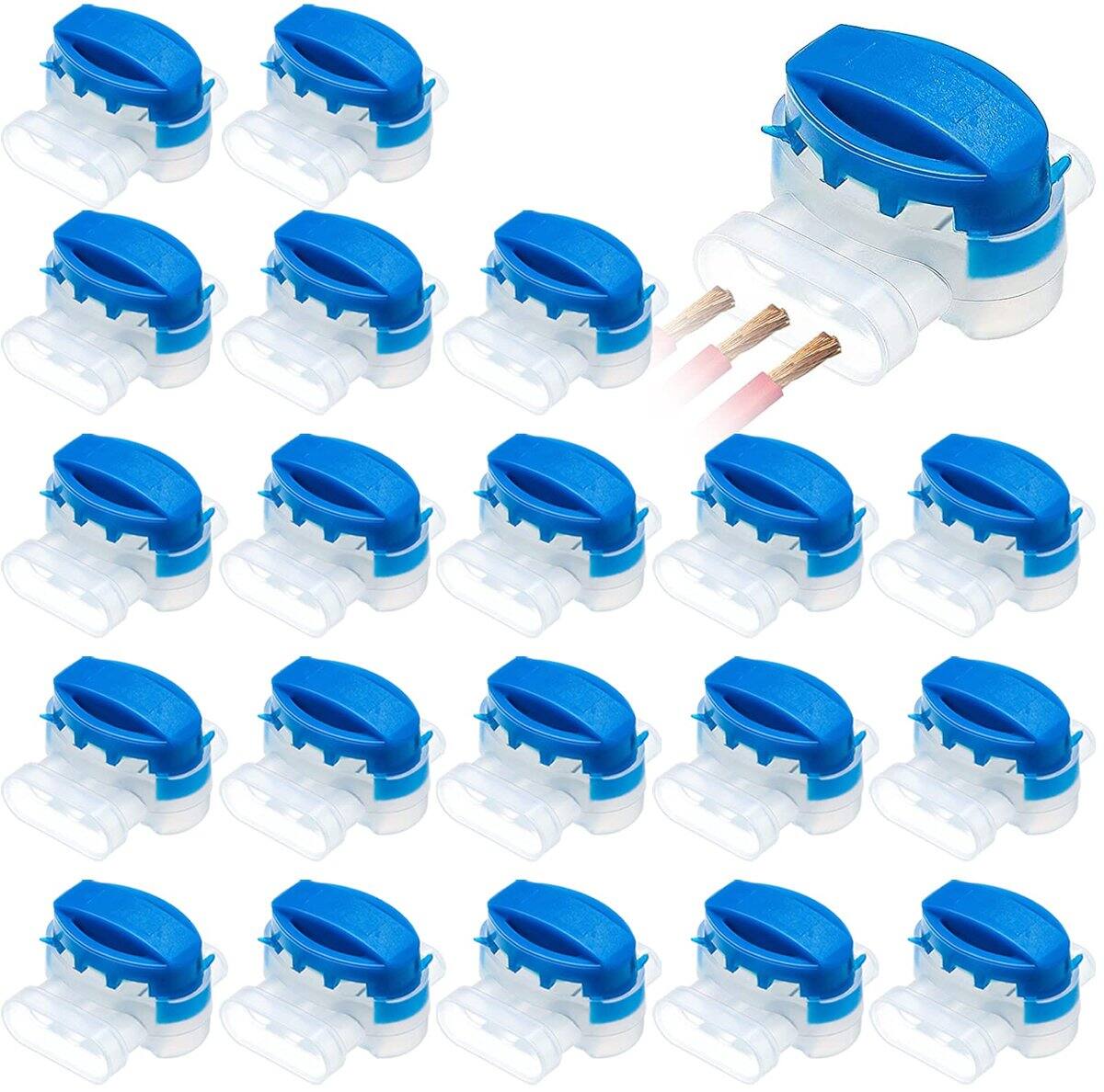 Auledio - 3-way box style wire connector lock, self-stripping pigtails for cable robotics, lawn mower applications (20 pcs) - Blue