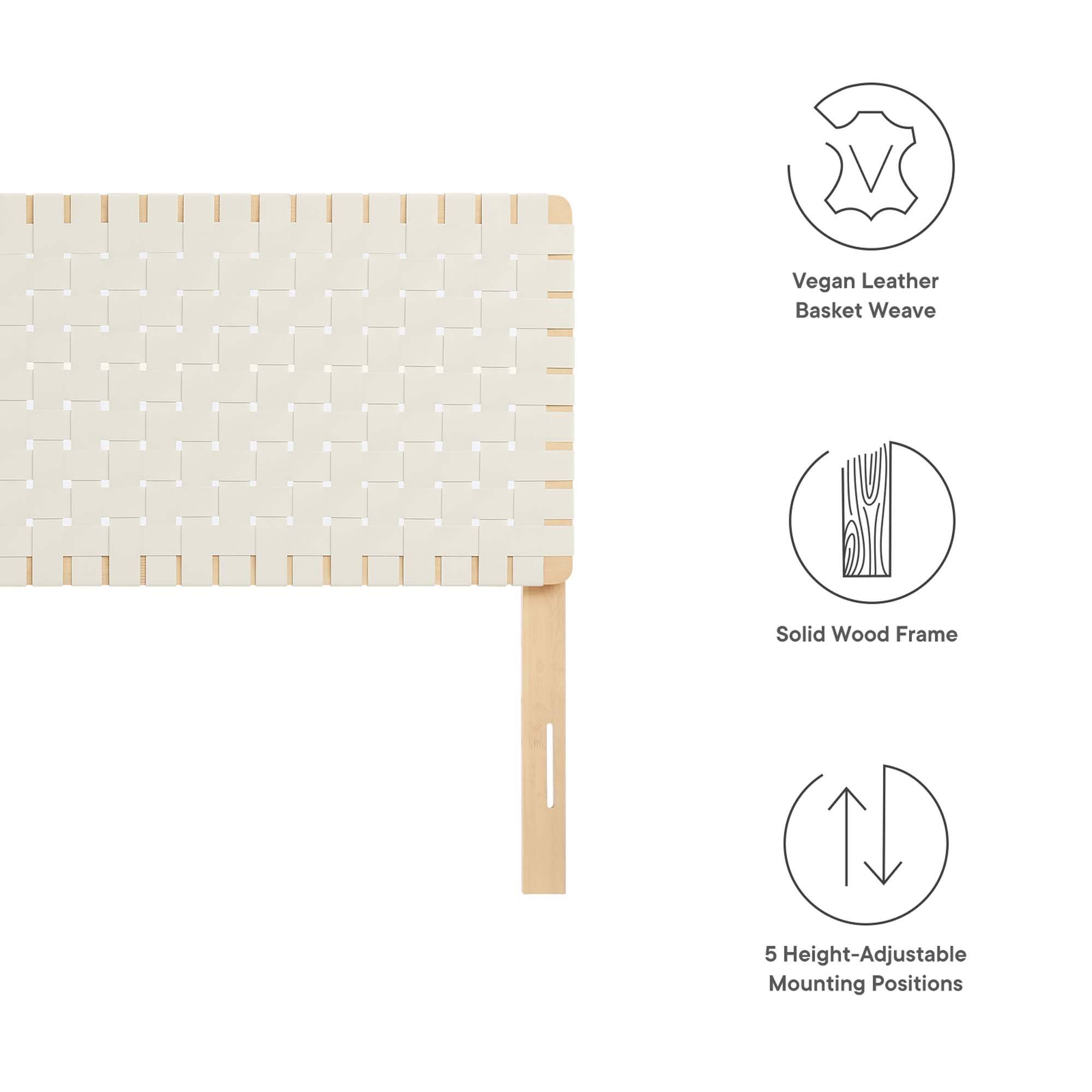 - Vegan Leather Basket Weave
- Solid Wood Frame
- 5 Height-Adjustable Mounting Positions