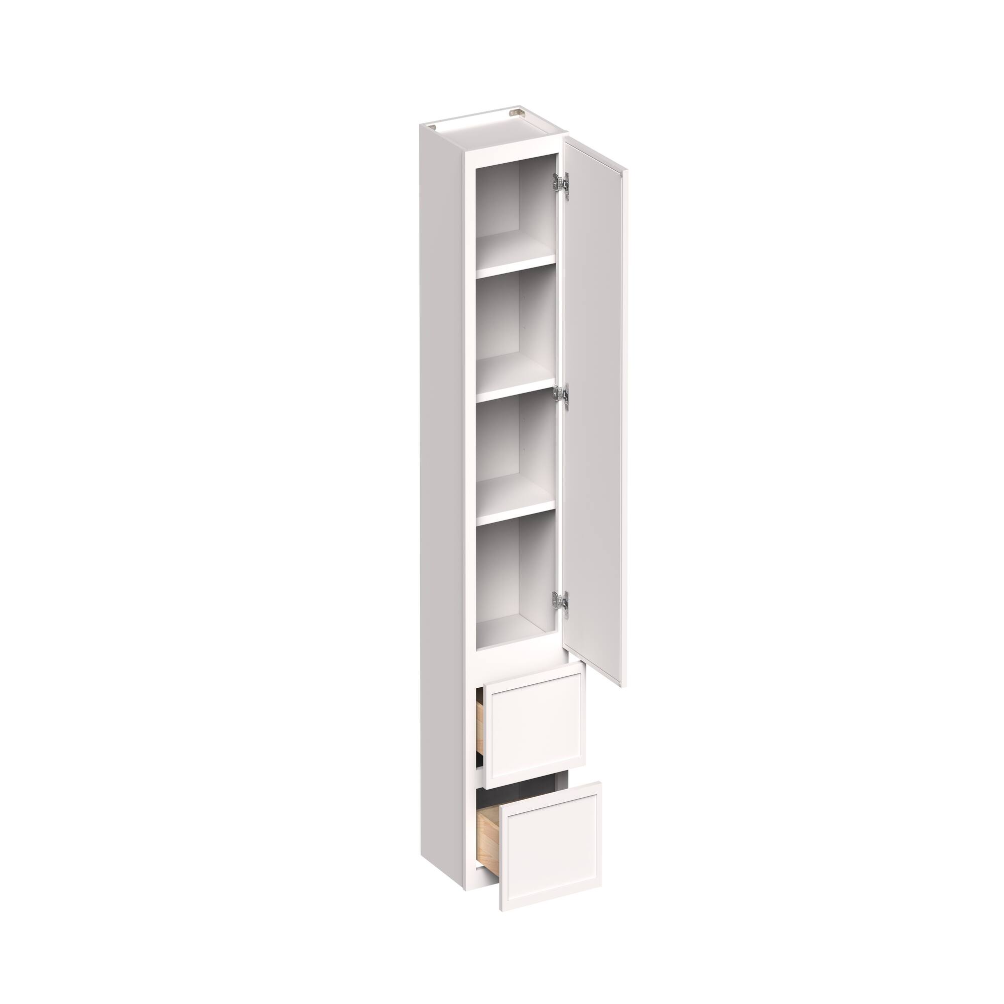 Front. Boyel Living - 15-in W x 60-in H x 12-in D Slim Shaker RTA Kitchen Counter Linen Cabinet - Snow White.