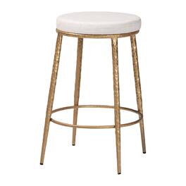 Baxton Studio - Jessa Counter Stool - Modern Rustic Backless Stool with Hand-Forged Metal Frame and Integrated Footrest - Ivory/Gold
