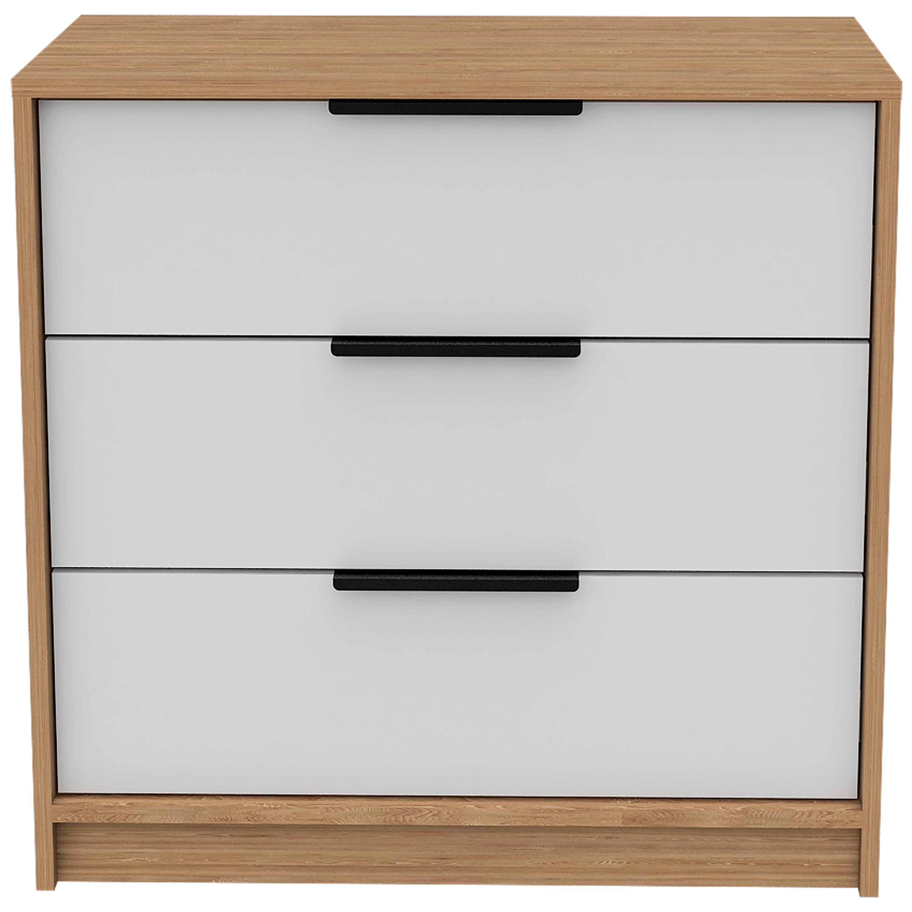 Front. TuHome - Kaia 3 Drawers Dresser, Superior Top - White / Pine.