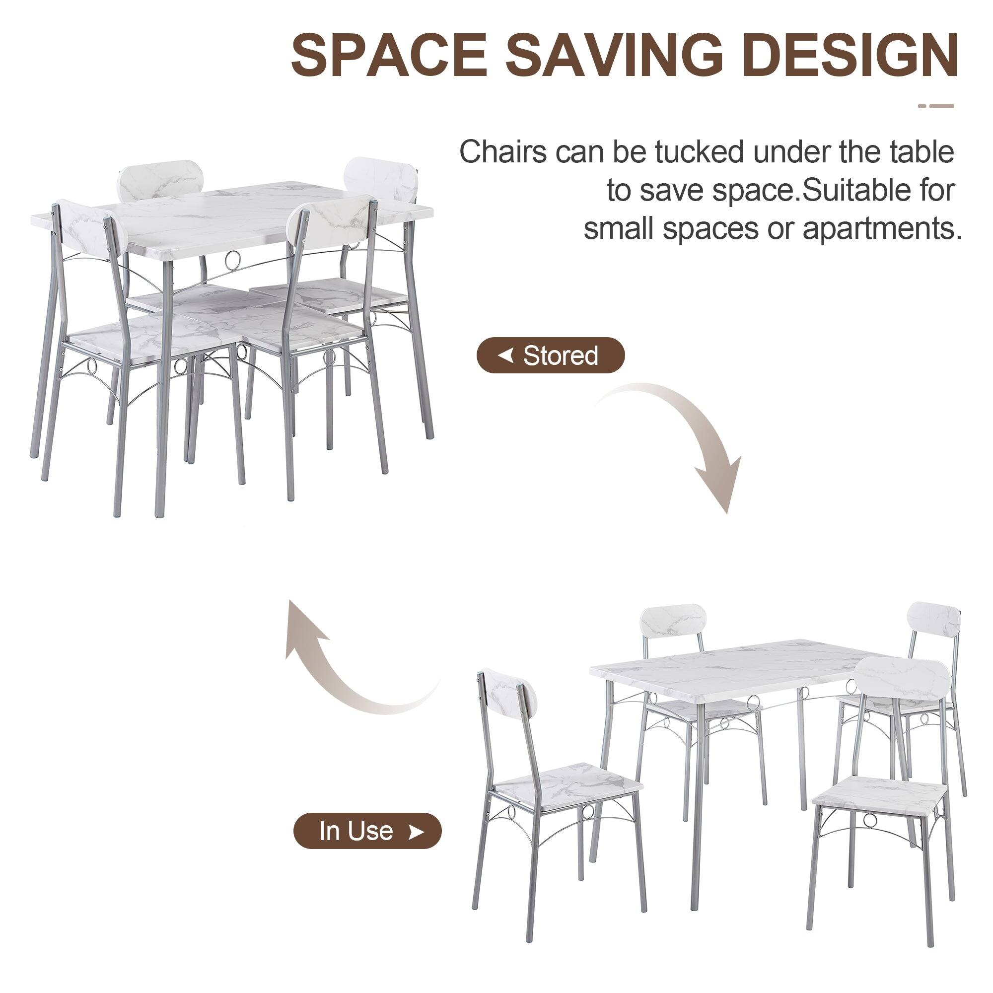 SPACE SAVING DESIGN

Chairs can be tucked under the table to save space. Suitable for small spaces or apartments.

Stored

In Use