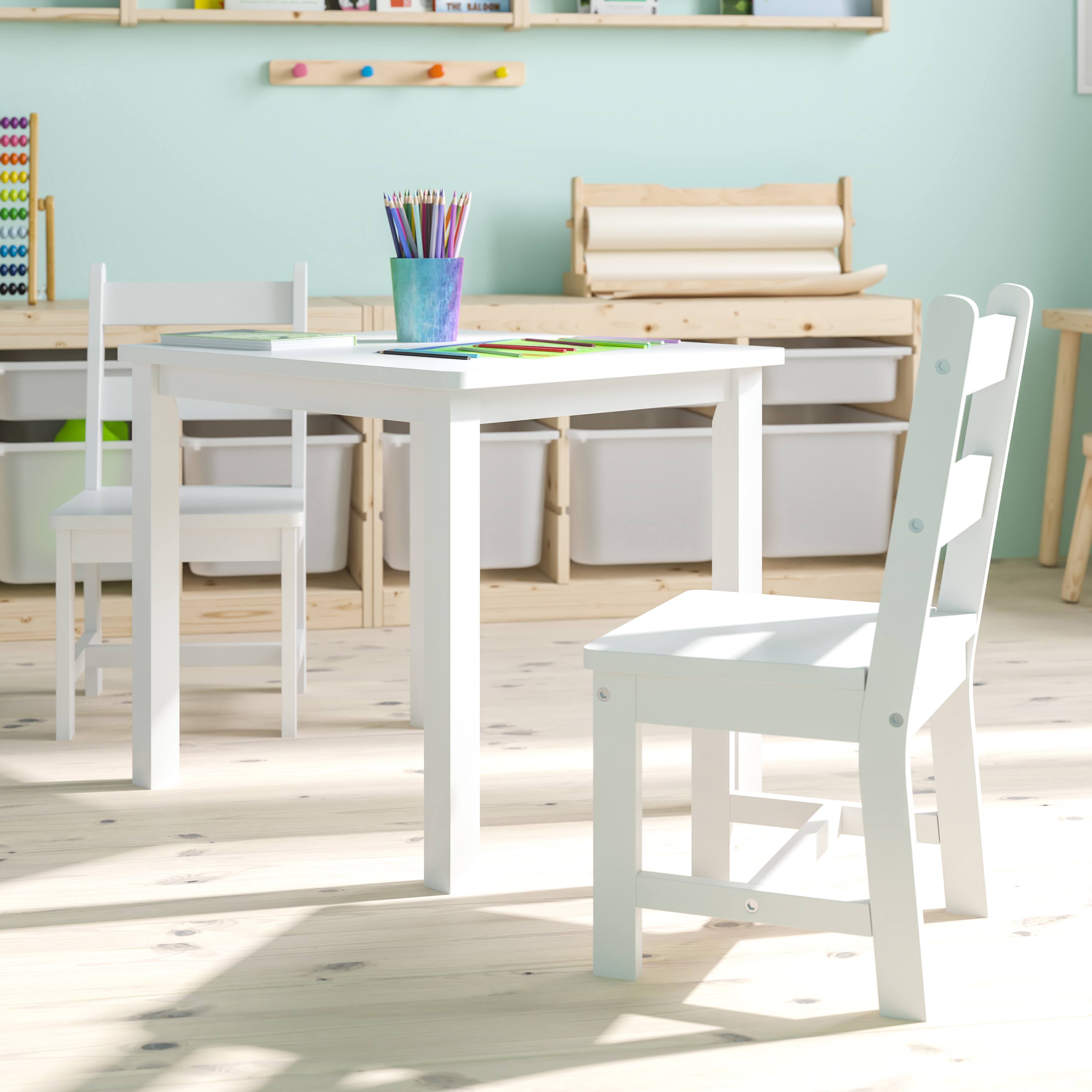 Alt View 19. Alamont Home - Kids Solid Hardwood Table and Chair Set for Playroom, Bedroom, Kitchen - 3 Piece Set - White.