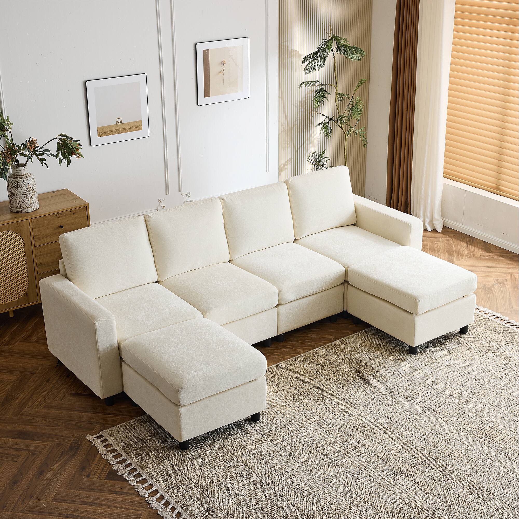 Angle. U-HOMY - U-HOMY 6-Piece Modular Sectional Sofa with Storage, Reversible L-Shaped Couch - Beige.