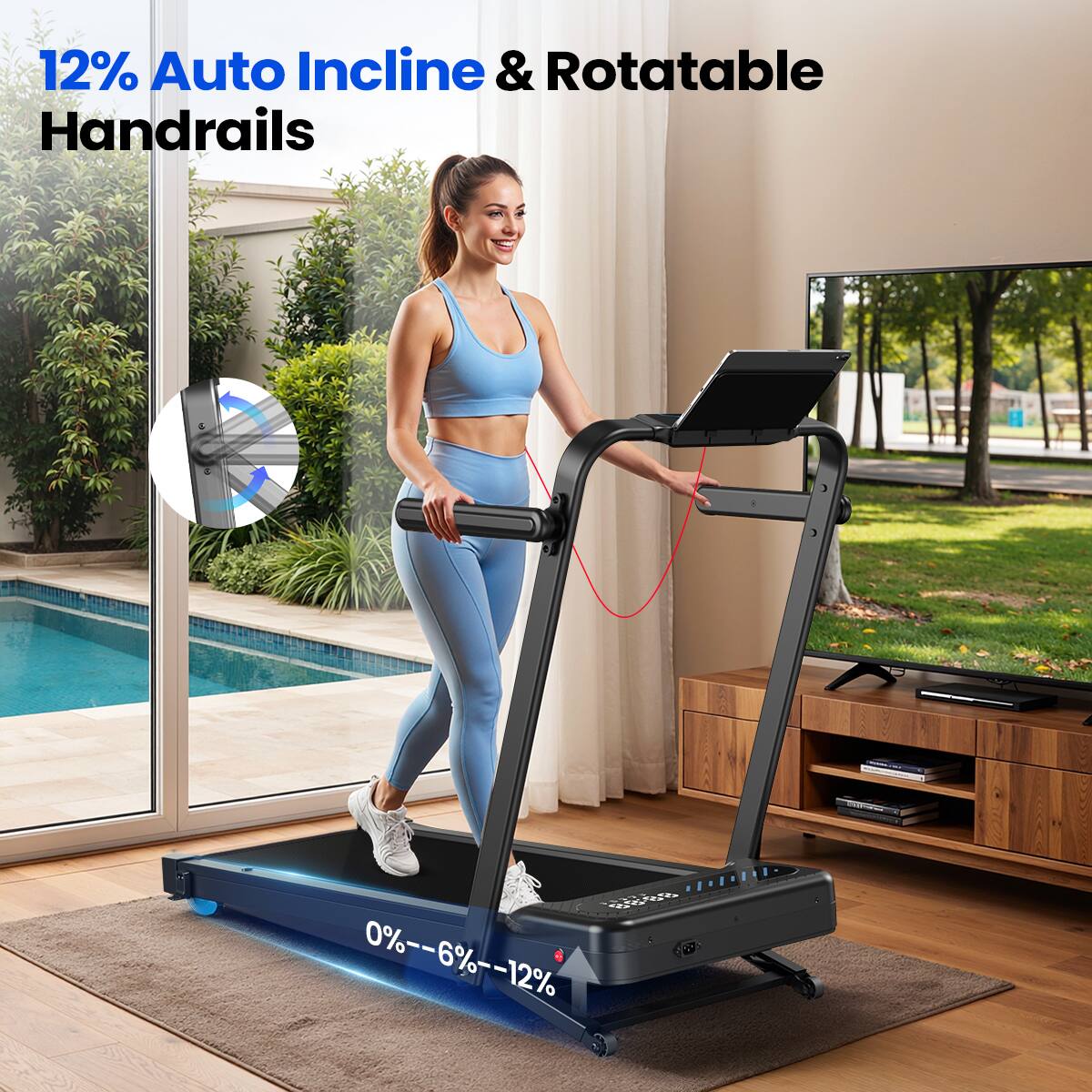 12% Auto Incline & Rotatable Handrails  
88:88 0%--6%--12%