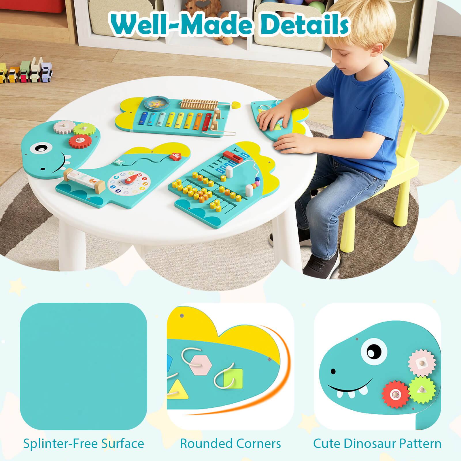 Well-Made Details

- Splinter-Free Surface
- Rounded Corners
- Cute Dinosaur Pattern