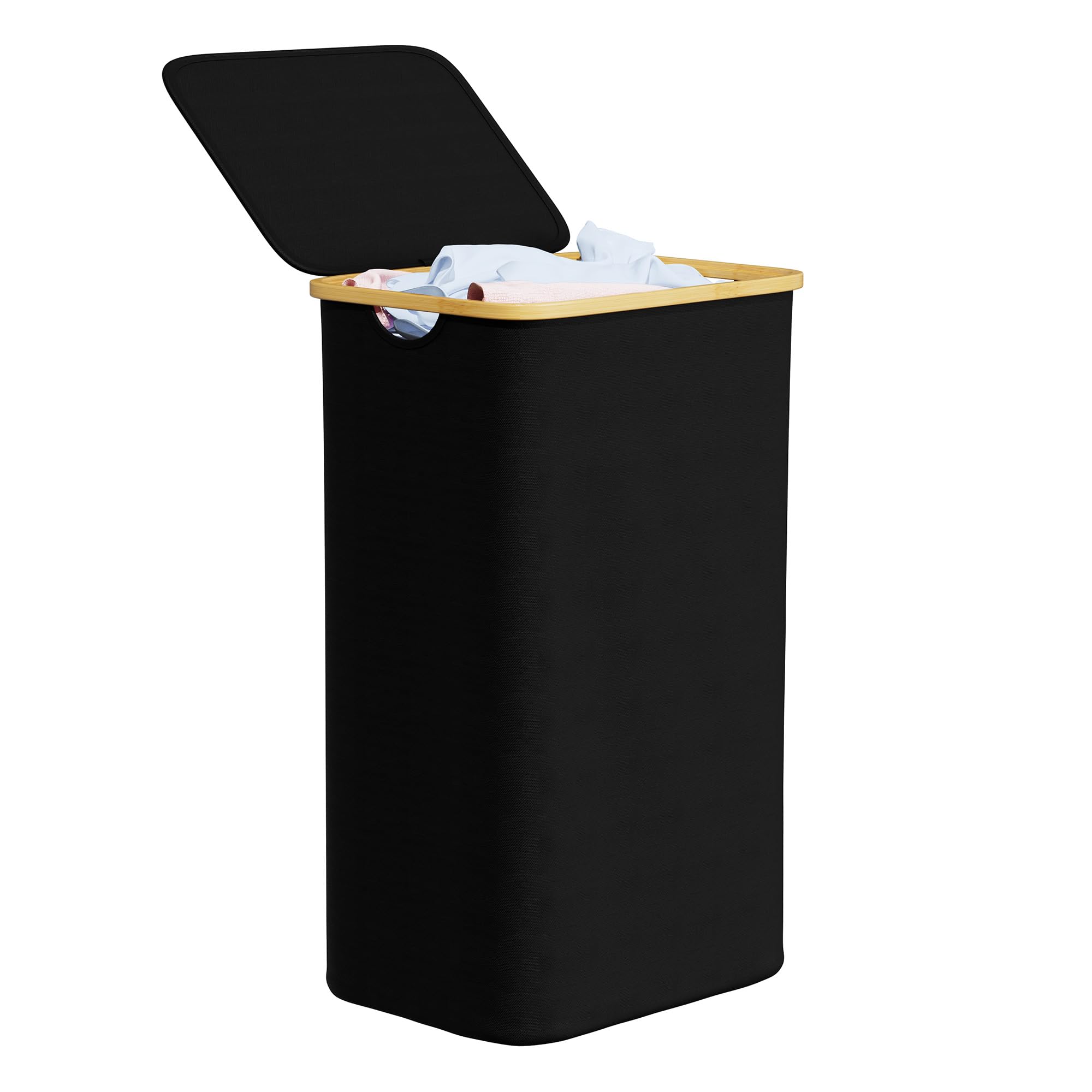 Front. Dapper Styles - Slim Laundry Hamper With Lid 65l Narrow Clothes Basket Bin Handles Skinny Tall Collapsible For Bedroom Bath... - Black-65L with Wheels.