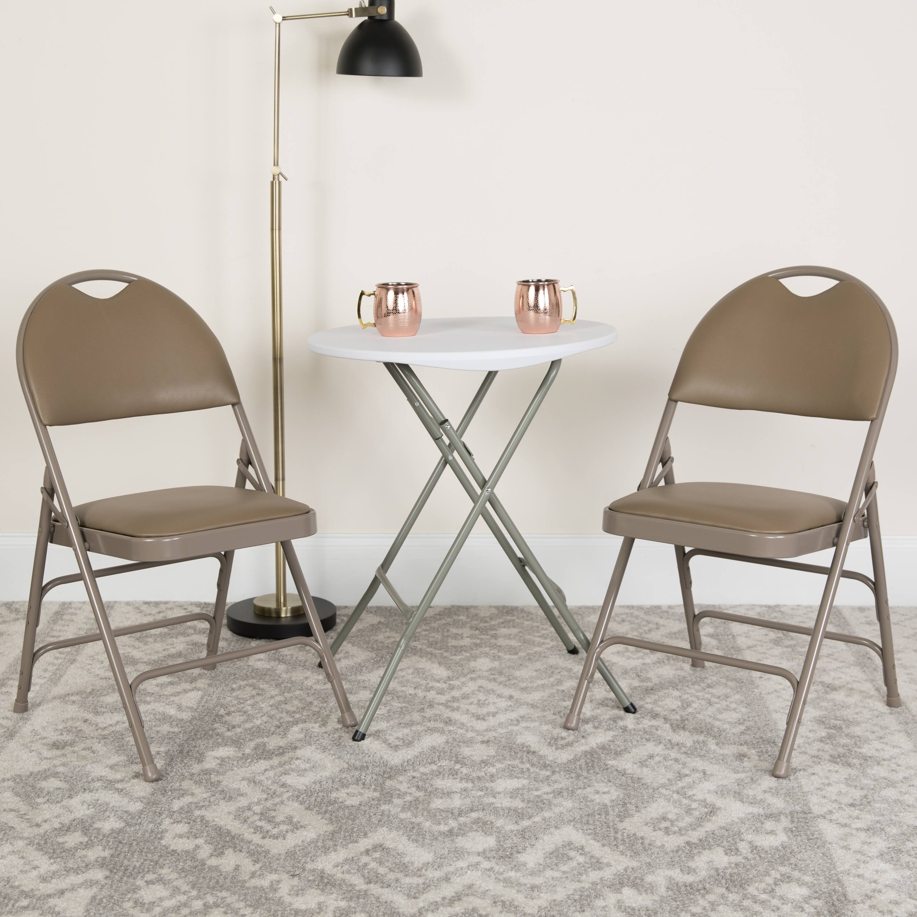 Alt View 1. Emma + Oliver - 4 Pack Home & Office Easy-Carry Party Events Padded Folding Chair - Beige Vinyl/Beige Frame.
