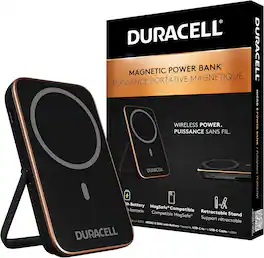 Duracell - Micro 5 MagSafe 5000mAh Foldable Power Bank – Wireless + USB-C, TSA Compliant for Travel - DMP-PB-MICRO5 - Black