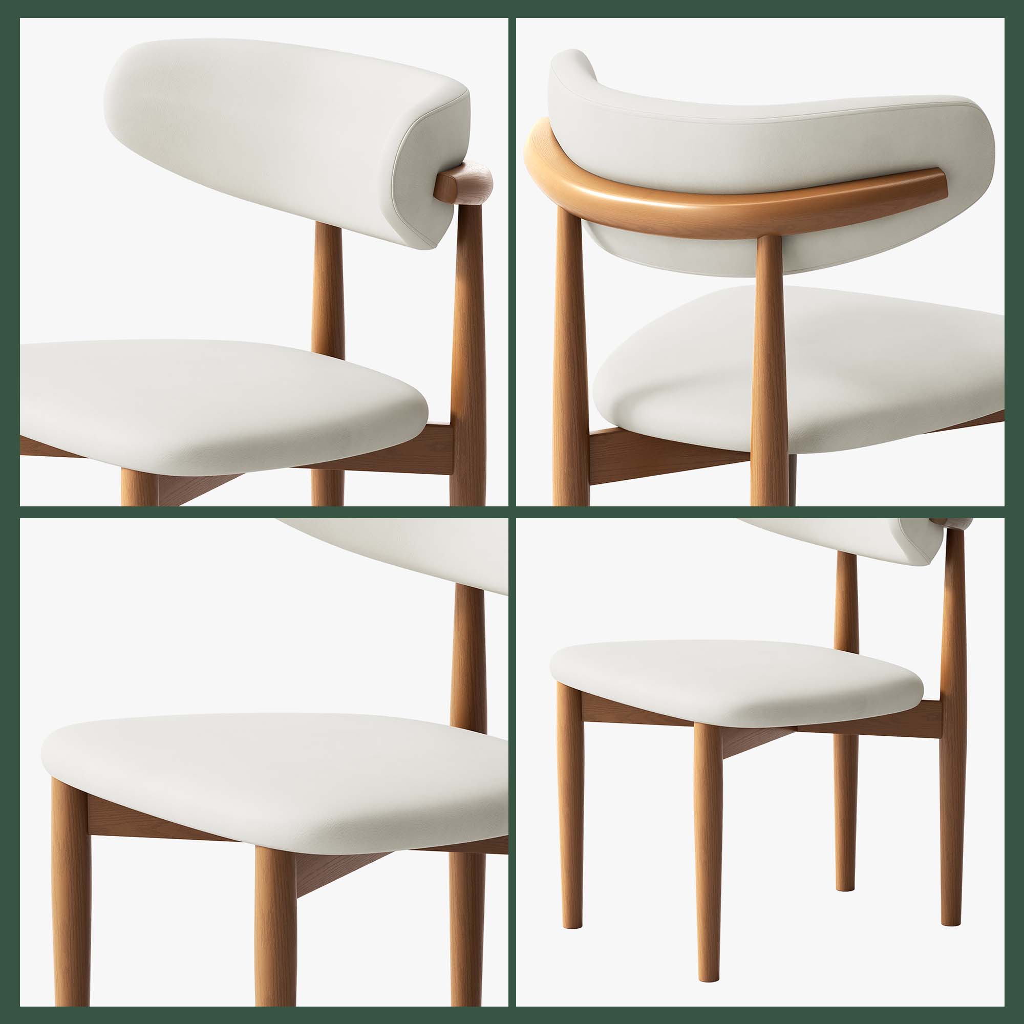 Alt View 1. POVISON - Mid-Century Modern Wood Dining Chairs Set of 2（PU Leather，Beige & Light  Walnut） - Beige & Light Walnut.