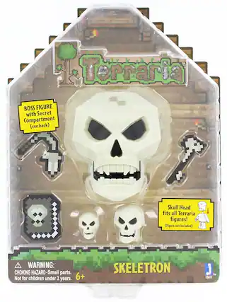 TM Terraria BOSS FIGURE with Secret Compartment (see back) Skull Head fits all Terraria figures! (Figure not included) WARNING: CHOKING HAZARD-Small parts. Not for children under 3 years. 6+ SKELETRON j TM 15617
