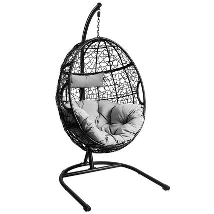 Front. Gymax - Gymax Hanging Hammock Chair Egg Swing Chair w/ Seat Cushion Pillow Stand - Black.