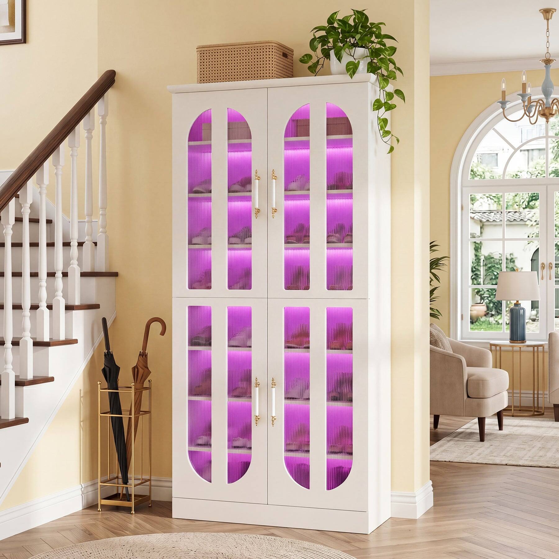 Left. Tribesigns - Office Storage Cabinet, For Everyday Organization in Workspaces and Office Reception Areas - White.