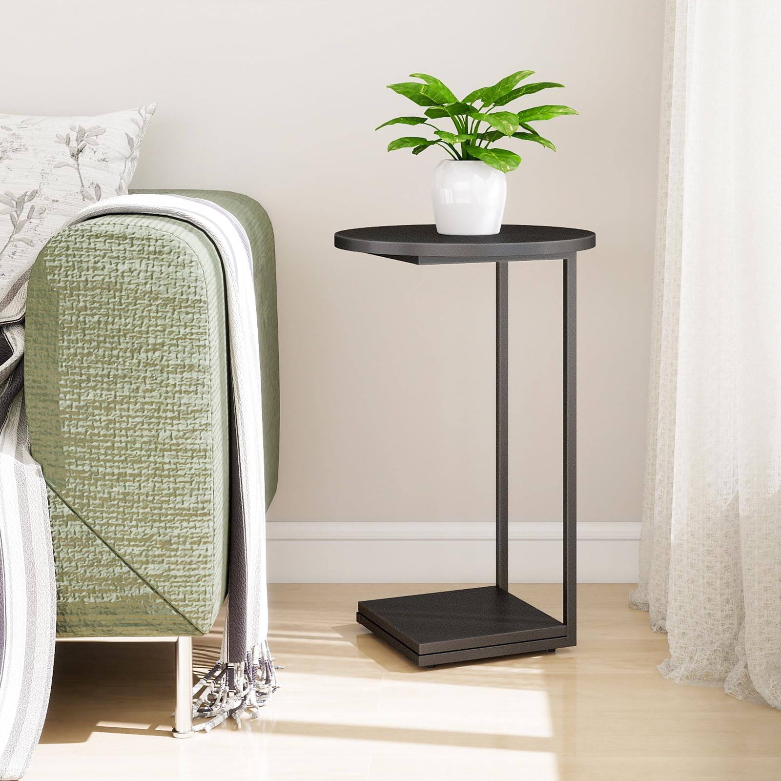 Alt View 1. Fabibe - C End Table Couch That Slide Under Small Sofa Side In Living Room Bedroom Black - Black Round.