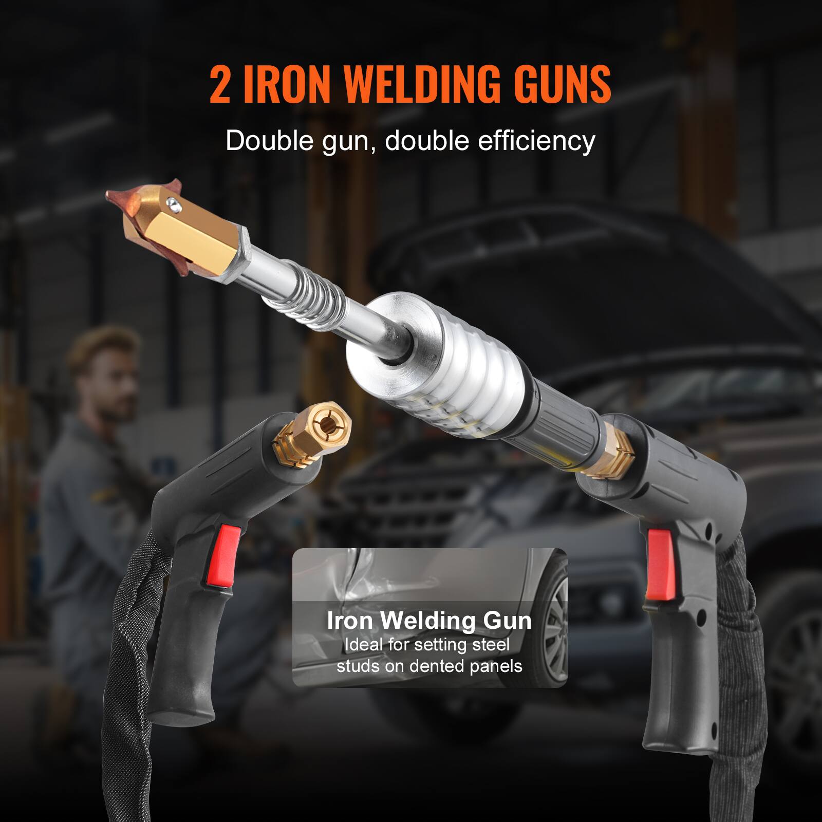 2 IRON WELDING GUNS  
Double gun, double efficiency  

Iron Welding Gun  
Ideal for setting steel studs on dented panels