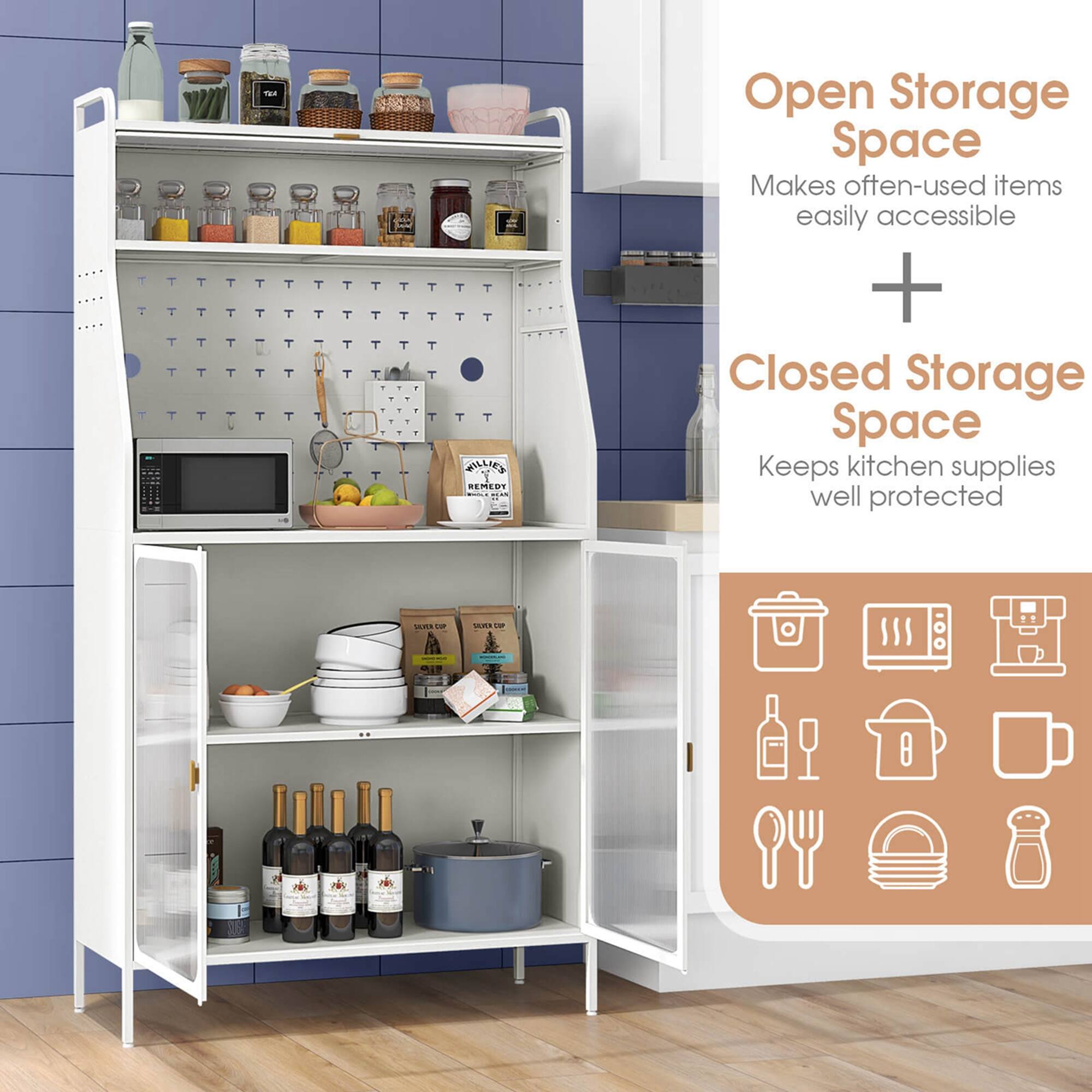 Open Storage Space  
Makes often-used items easily accessible  

+  

Closed Storage Space  
Keeps kitchen supplies well protected