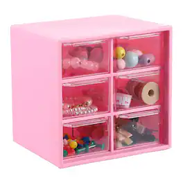 Unique Bargains - Mini Storage Drawers for Desk, Plastic Desktop Teacher Desk with 6 Drawers Organizer Box for Supplies Bathroom - Rose Red