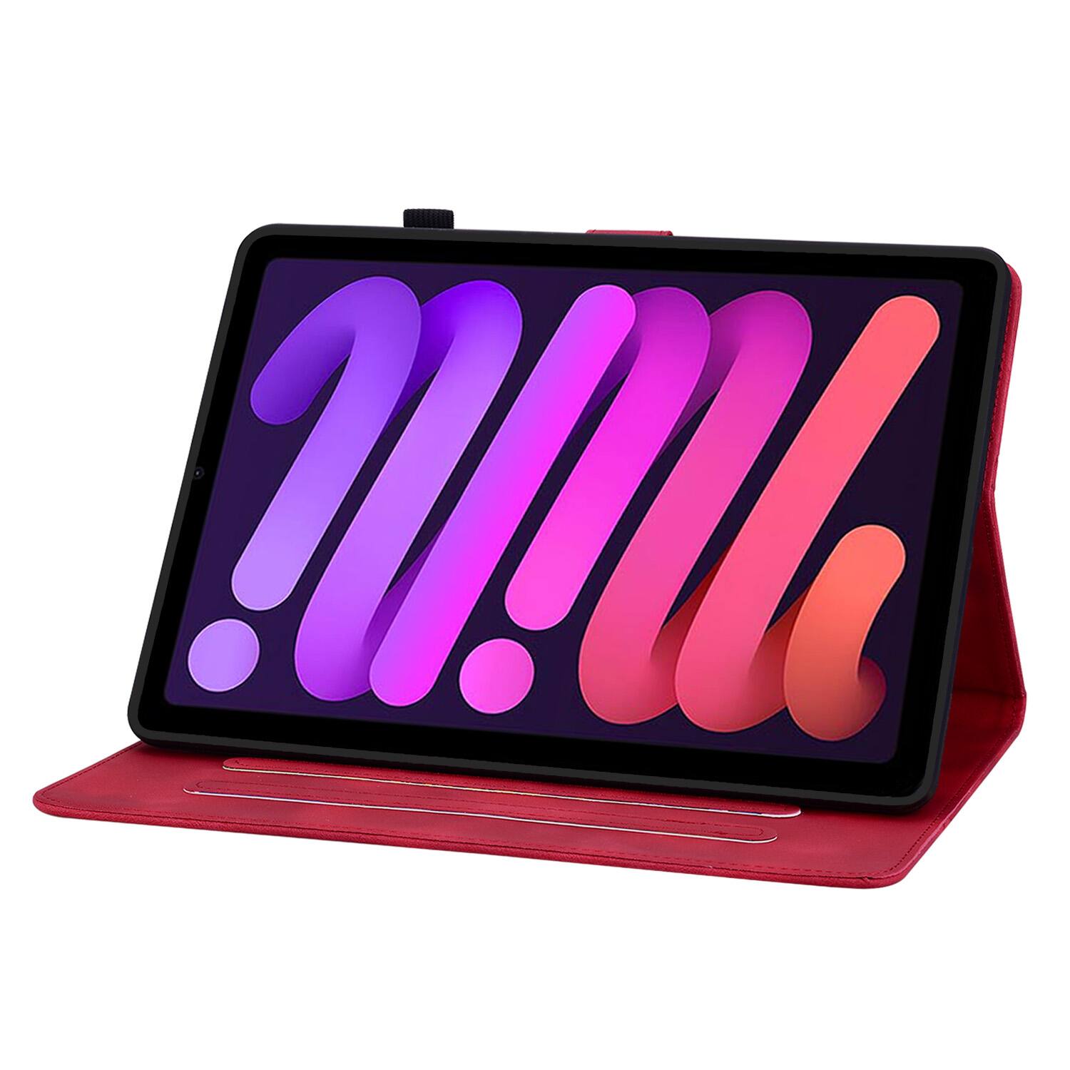 Back. Dteck - Case for Apple iPad mini (A17 Pro) 2024 & iPad mini 6th Gen 8.3" 2021,Embossed Pattern PU Leather Flip Card Holder Cover - Red.
